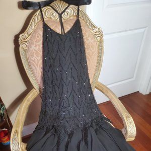 Oleg Cassini Black Sequin & Bead Cocktail Dress